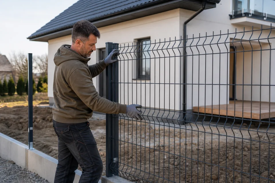 Właściciel domu montujący panel ogrodzeniowy 3D